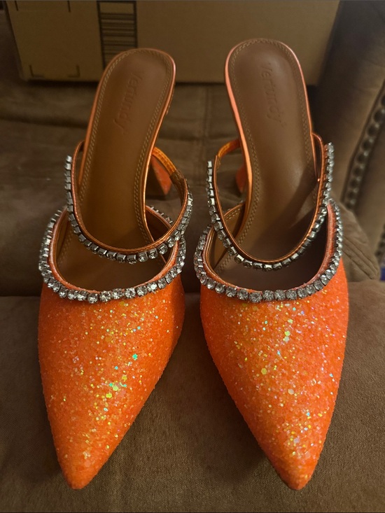 vertundy Shoes - Vertundy Orange Glitter Pointed Toe Slingback Heels with Crystal Trim New Size 9